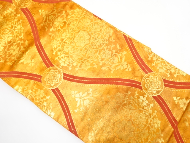 JAPANESE NAGOYA OBI / UNUSED / WOVEN FLOWER CREST